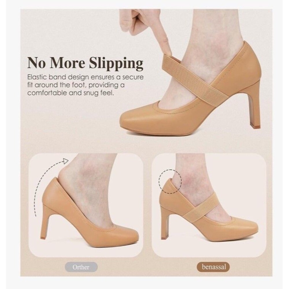 Benassal Womens Square Toe Mary Janes High Heels Dress Shoes - 8.5 Beige Tan New - Picture 7 of 17